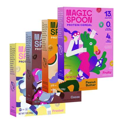 Magic Spoon Protein Cereal Variety 4 Pack - Peanut Butter, Cocoa, Fruity, Frosted